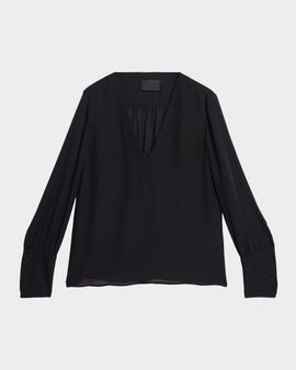 Nili Lotan Mariposa Silk Georgette V-Neck Blouse