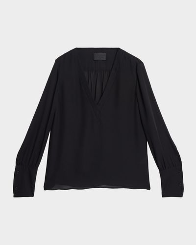 Nili Lotan Mariposa Silk Georgette V-Neck Blouse