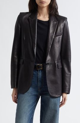 Nili Lotan Nili Lotan Belmonde One-Button Lambskin Leather Blazer