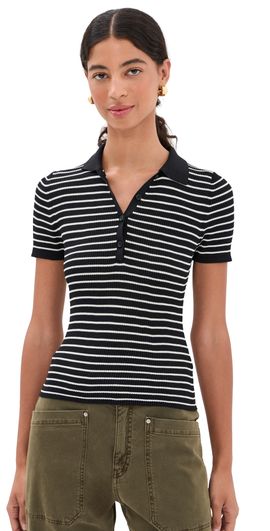 Nili Lotan Nili Lotan Fenna Stripe Polo Black/Thin Ivory Stripe