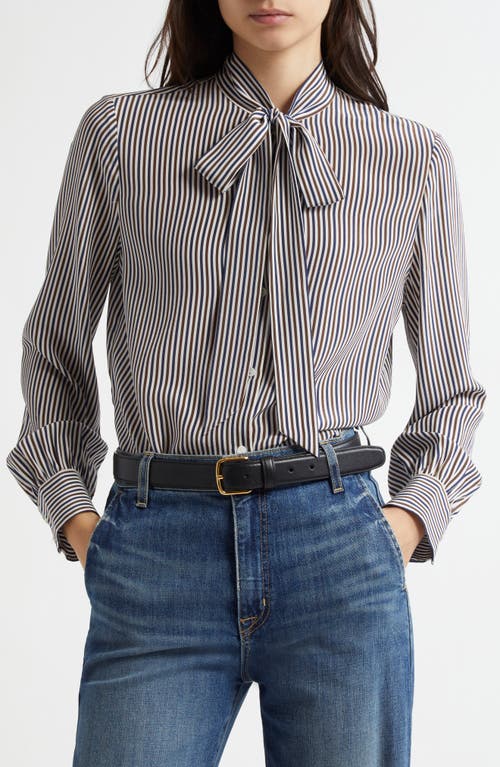 Nili Lotan Nili Lotan Irina Stripe Tie Neck Silk Button-Up Shirt