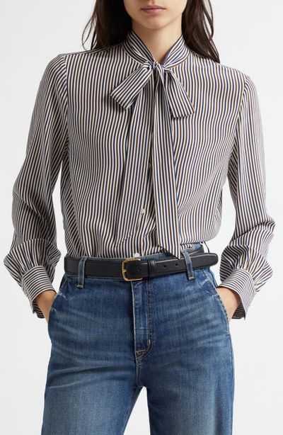 Nili Lotan Nili Lotan Irina Stripe Tie Neck Silk Button-Up Shirt