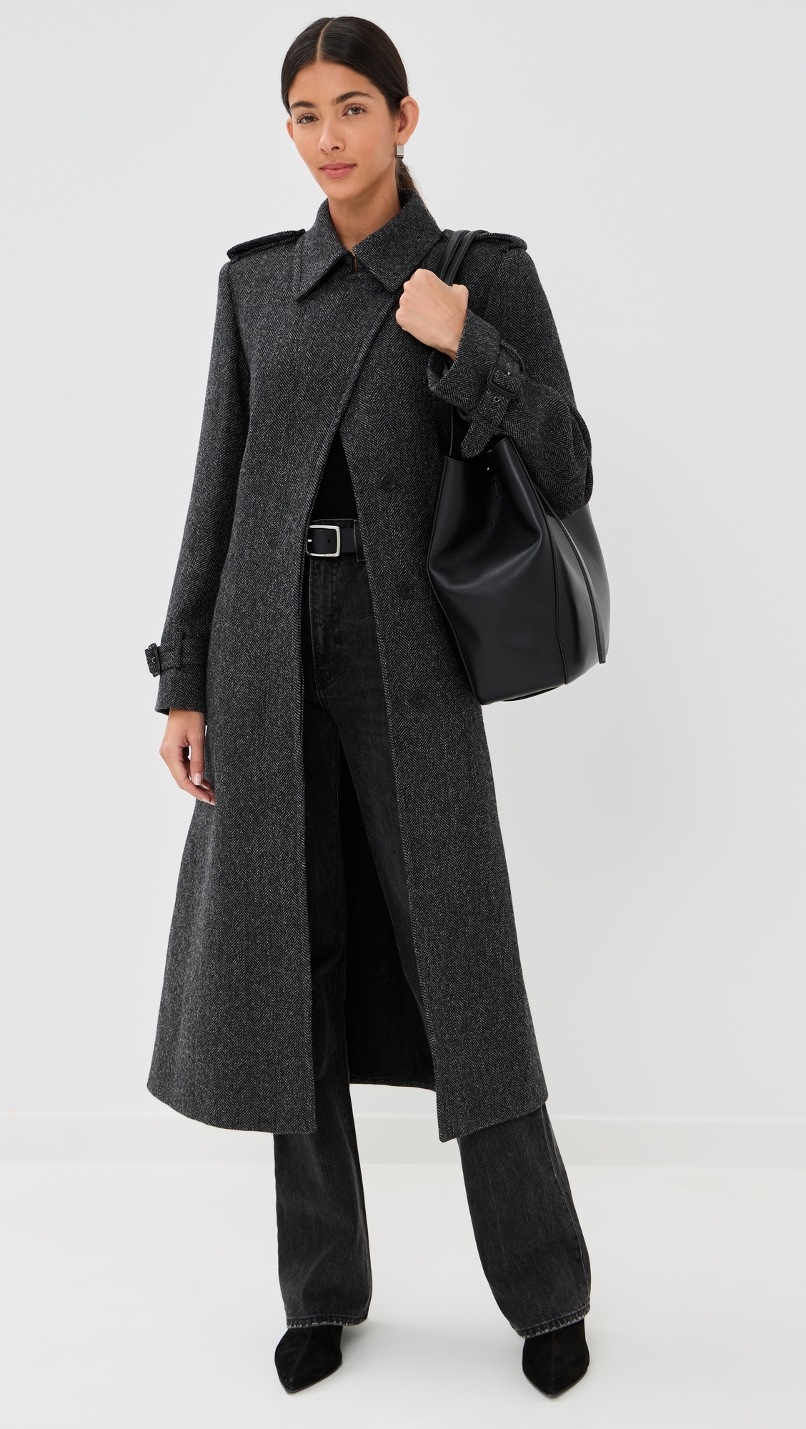 Nili Lotan - Isabelle Trench Coat Charcoal Herringbone