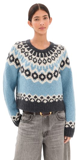 Nili Lotan Nili Lotan Isaline Fair Isle Sweater Iceberg Blue Fair Isle