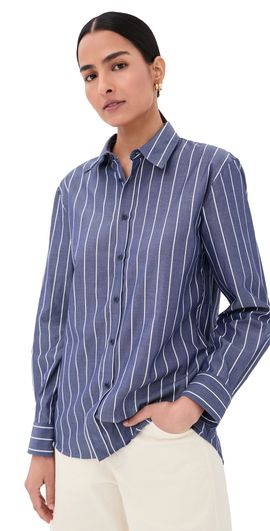 Nili Lotan Nili Lotan Raphael Classic Shirt Large Midnight/White Stripe