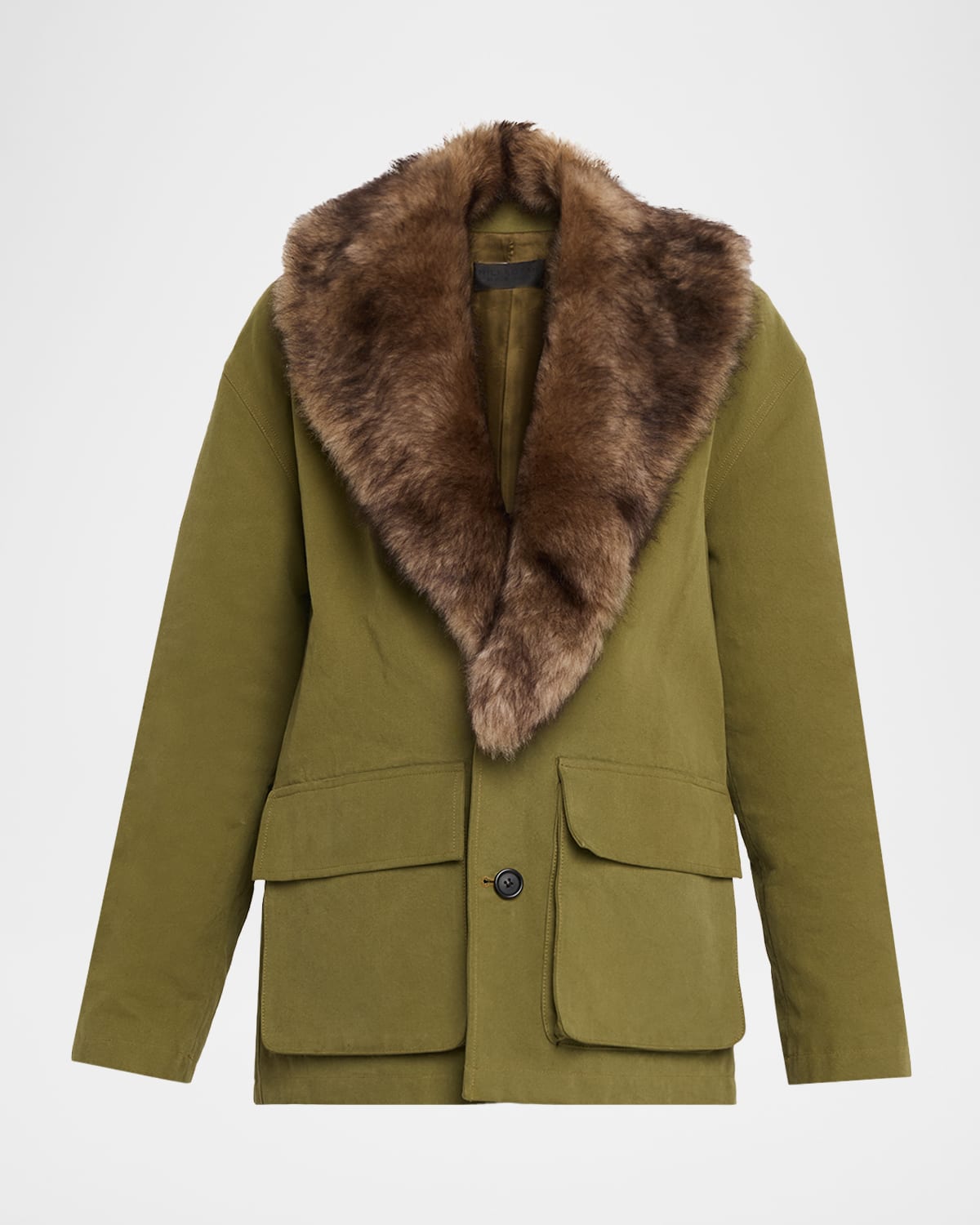 Nili Lotan Ronay Faux-Fur Collar Single-Breasted Parka Jacket