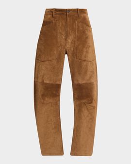 Nili Lotan Shon Barrel-Leg Suede Pants