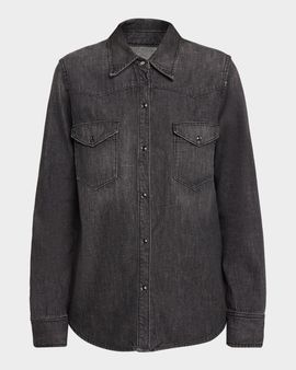 Nili Lotan Travis Denim Western Button-Down Shirt
