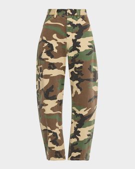 Nili Lotan Tribeca Camo Barrel-Leg Pants