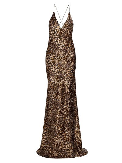 Nili Lotan Women's Ira Leopard Silk Slip Gown