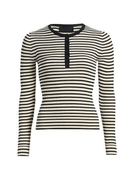 Nili Lotan Women's Kyrie Striped Silk Henley Sweater