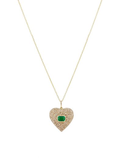 Nina Gilin Women's 14K Yellow Gold, Emerald & 1.73 TCW Diamond Heart Pendant Necklace