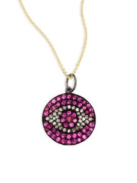 Nina Gilin Women's Diamond & Ruby Evil Eye Pendant Necklace