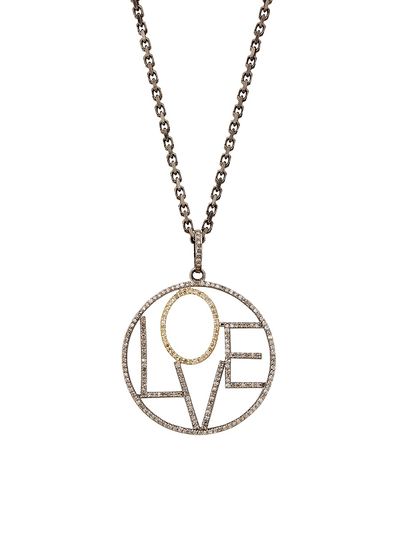Nina Gilin Women's Sterling Silver, 14K Yellow Gold, & Diamond "Love" Pendant Necklace