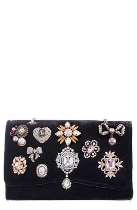 Nina Nina Navi Crystal Brooch Velvet Clutch