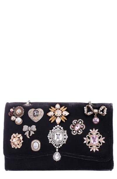 Nina Nina Navi Crystal Brooch Velvet Clutch