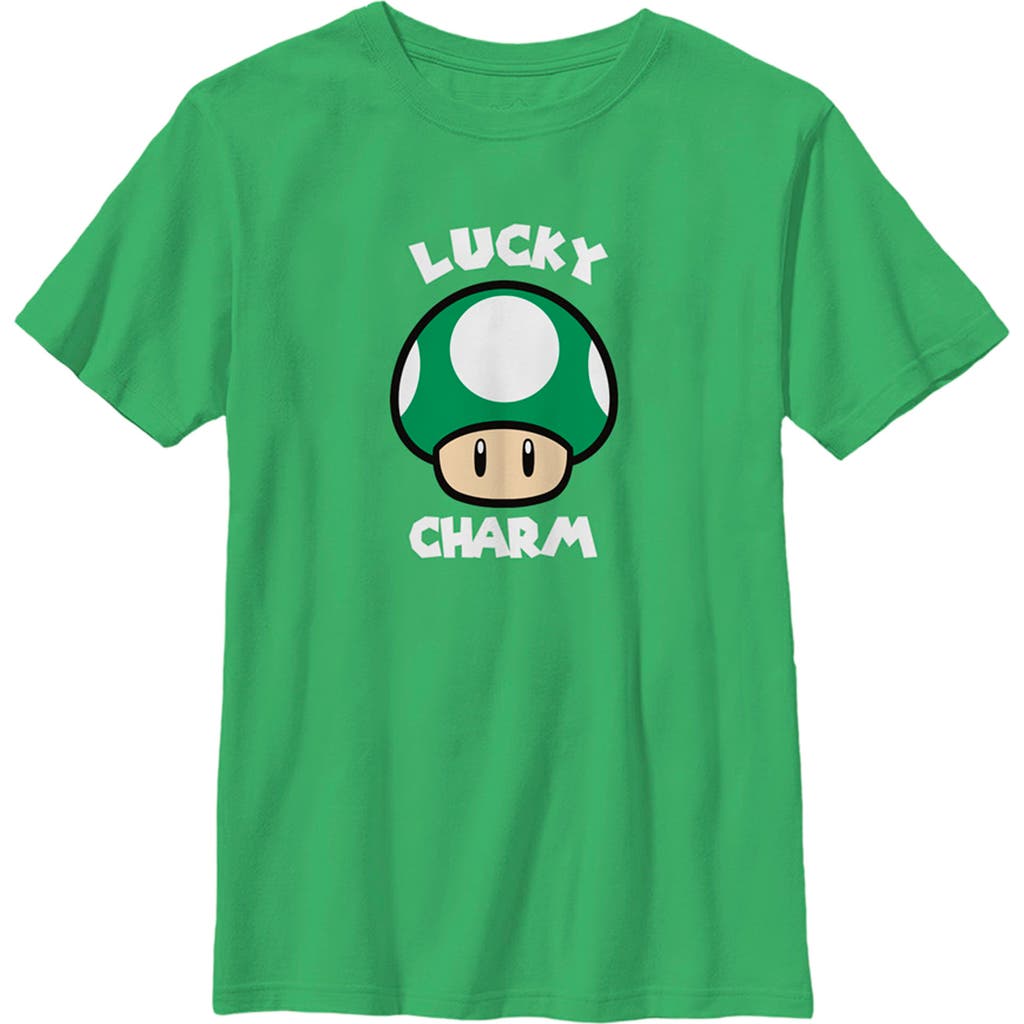 NINTENDO Boys' Nintendo Super Mario St. Patrick's Day Extra Life Mushroom Lucky Charm Graphic Tee