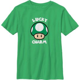 NINTENDO Boys' Nintendo Super Mario St. Patrick's Day Extra Life Mushroom Lucky Charm Graphic Tee