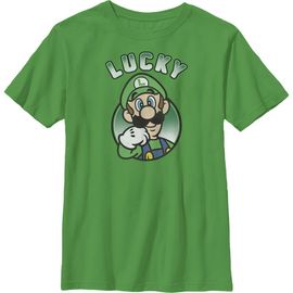 NINTENDO Boy's Nintendo Super Mario St. Patrick's Day Lucky Luigi Retro Graphic Tee