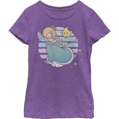 NINTENDO Girl's Nintendo Super Mario Rosalina And Luma Striped Background Portrait  Graphic T-Shirt