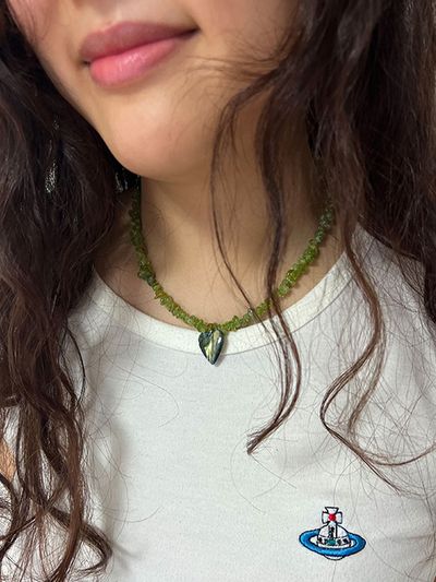niroserendipity Heart Mother of Pearl Peridot Necklace