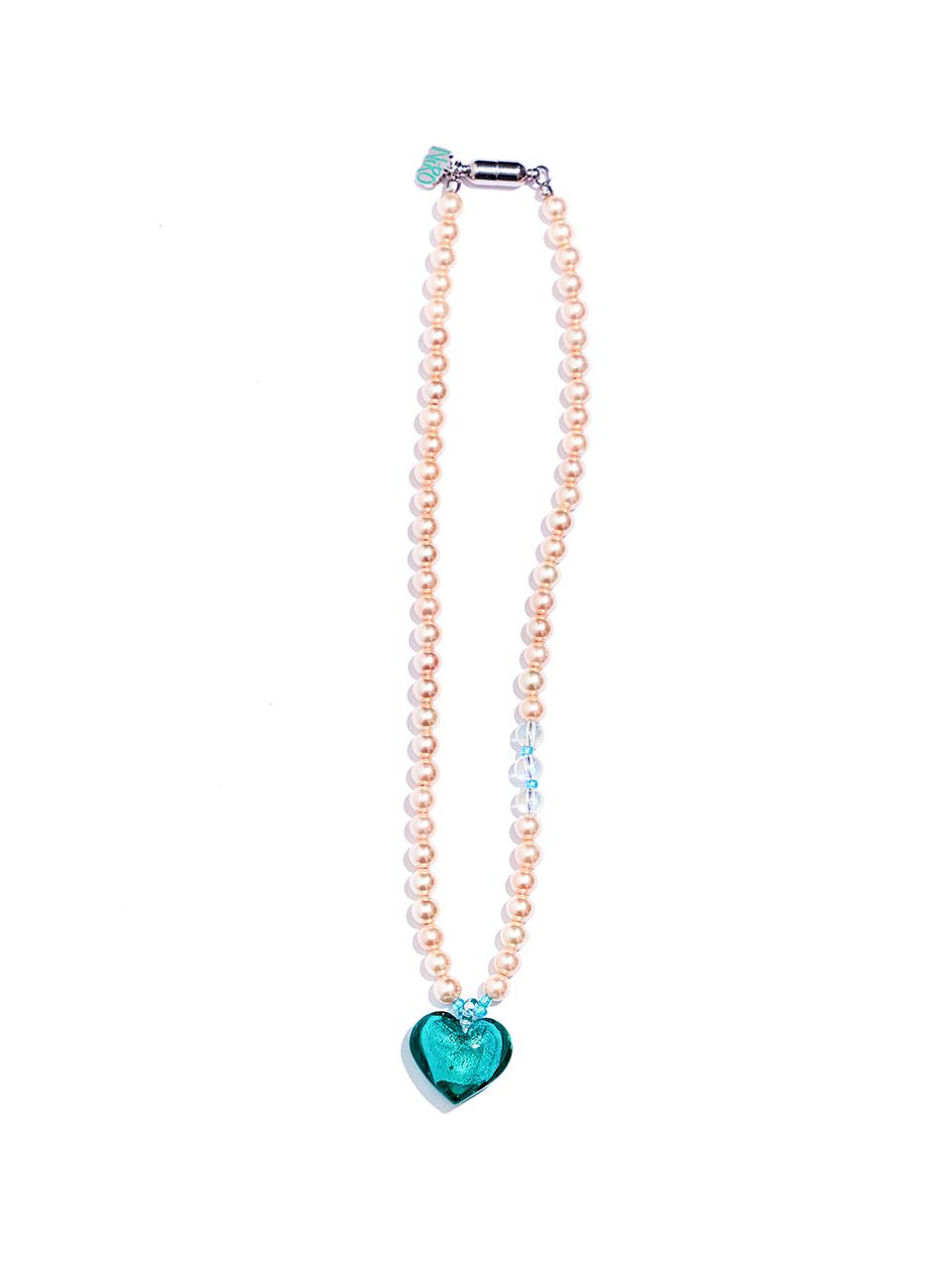 niroserendipity MiNT HEART GLASS PEARL NECKLACE #98