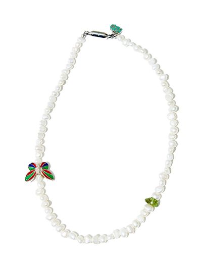 niroserendipity Pearl n Butterfly n Greenstone Necklace