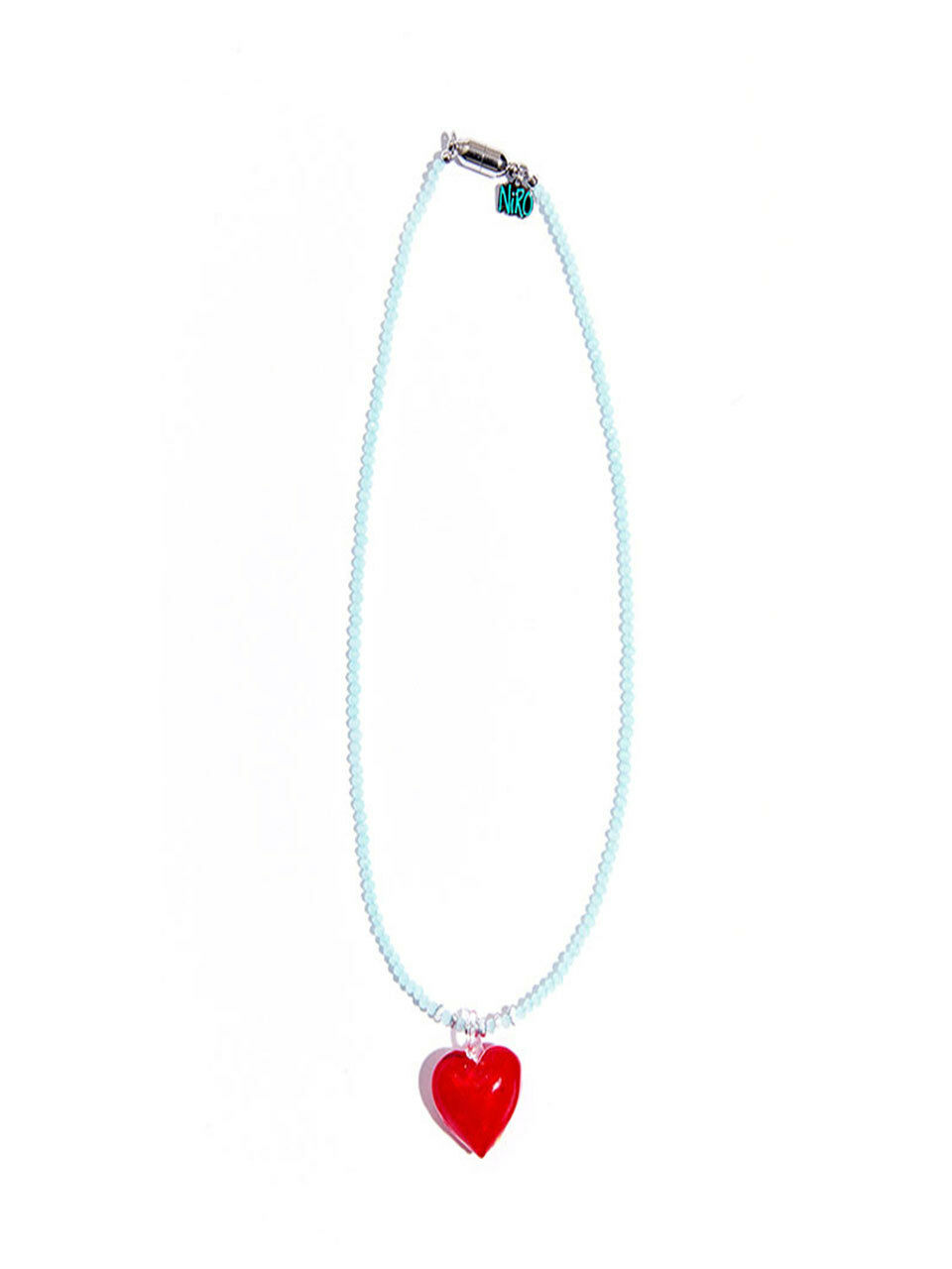 niroserendipity Red Heart Skyblue Beads Necklace #87
