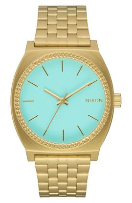 Nixon Nixon The Time Teller Turquiose Dial Goldtone Bracelet Watch, 36mm