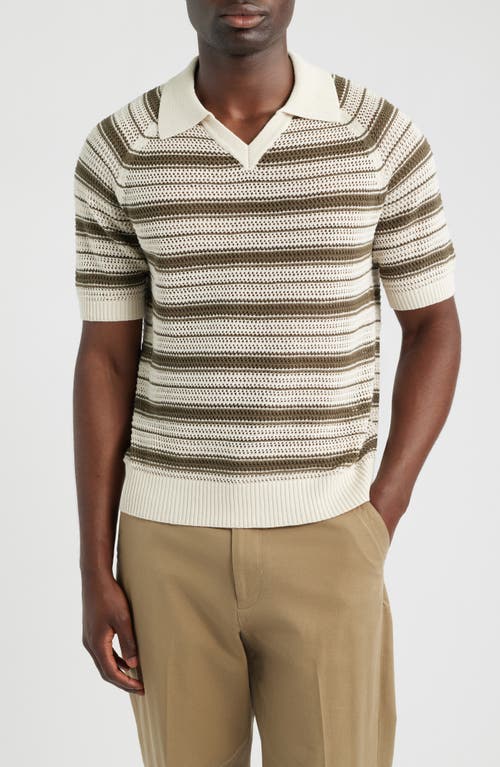 NN07 NN07 Cale 60056 Stripe Johnny Collar Linen Blend Polo Sweater