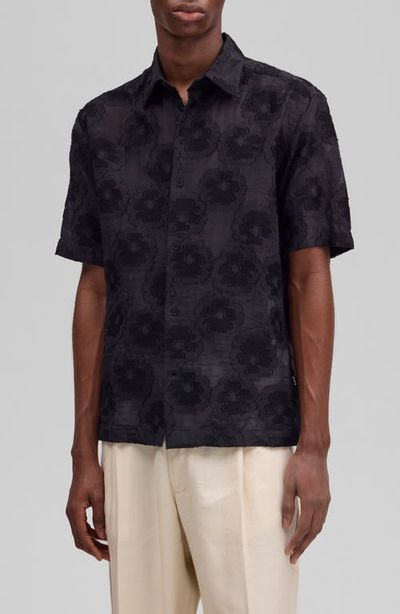 NN07 NN07 Freddy 50045 Embroidered Floral Short Sleeve Cotton Blend Button-Up Shirt
