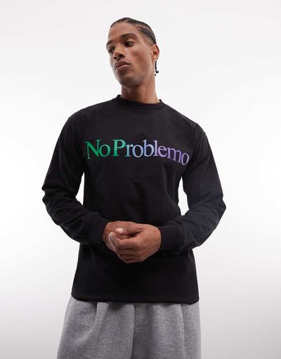 No Problemo No Problemo 100% cotton long sleeve T-shirt with contrast logo in black