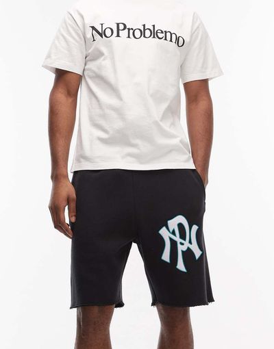 No Problemo No Problemo cotton rich sweat shorts with NYP logo and raw hem in black