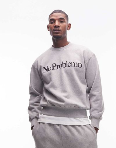 No Problemo No Problemo logo cotton sweatshirt in heather gray