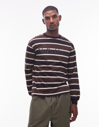 No Problemo No Problemo logo long sleeve cotton t-shirt in brown stripes