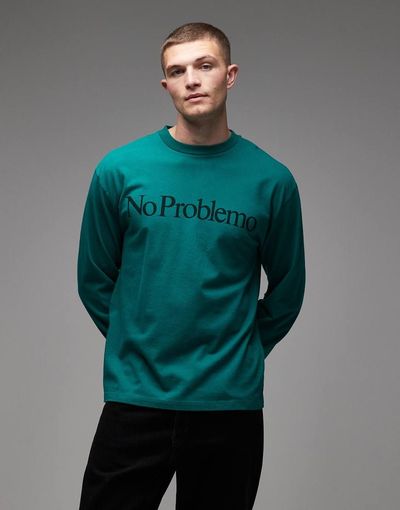 No Problemo No Problemo long sleeve cotton logo t-shirt in dark green