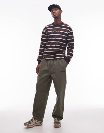 No Problemo No Problemo mini logo ripstop pull on cotton pants in khaki green