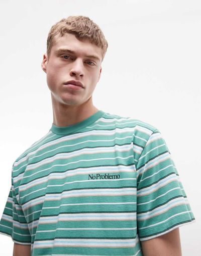 No Problemo No Problemo x ASOS Exclusive 100% cotton logo T-shirt in green stripes