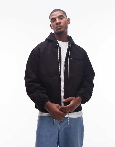 No Problemo No Problemo zip up hooded cotton workwear jacket in black