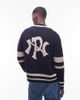No Problemo No Problemo zip up wool-mix knit sweater with contrast stripes in navy - 1