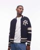 No Problemo No Problemo zip up wool-mix knit sweater with contrast stripes in navy - 3