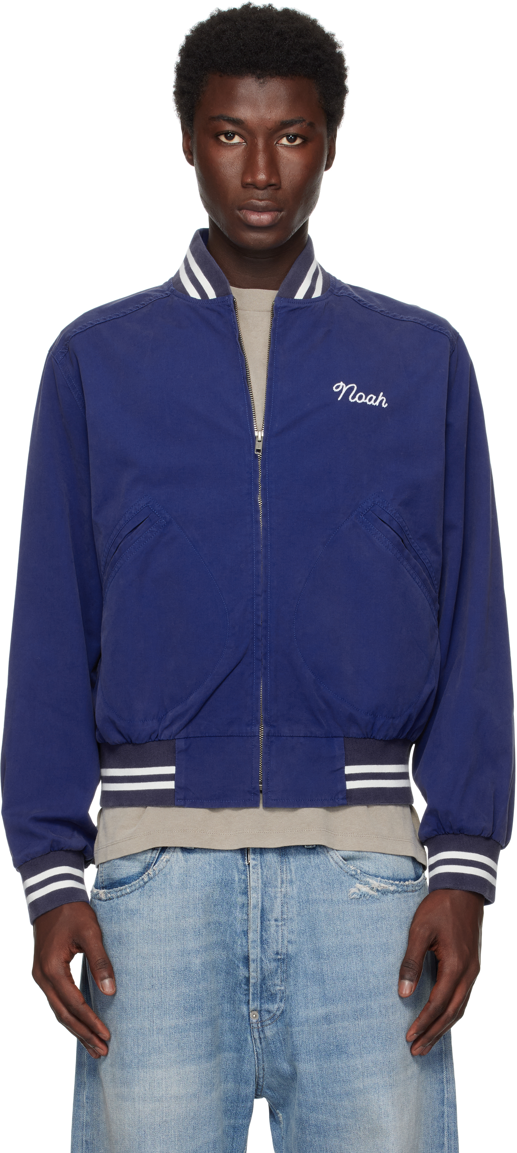 Noah - Blue Cotton Varsity Jacket