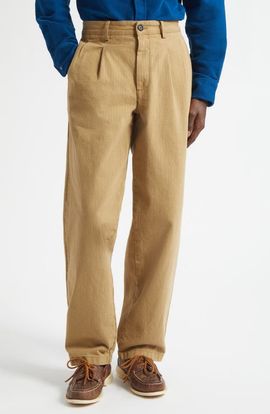 Noah Noah Double Pleat Cotton Herringbone Pants