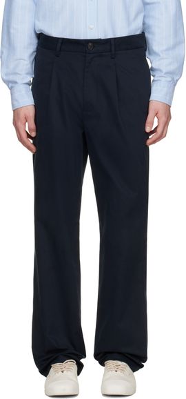 Noah Noah Navy Sanded Twill Pleated Trousers