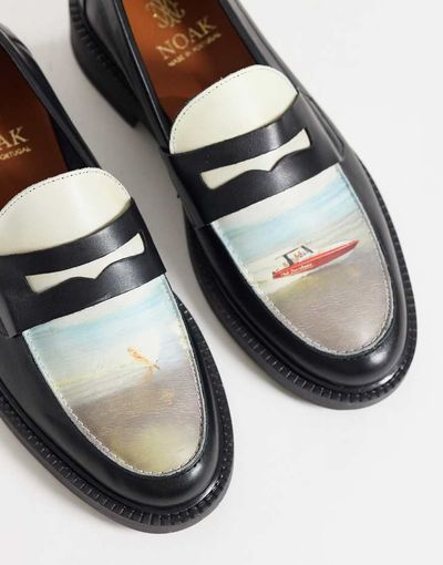 Noak NOAK made in Portugal leather loafers with graphic printed apron-Multi