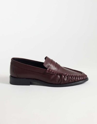 Noak Noak made in Portugal loafers with ruched apron in burgundy leather-Red