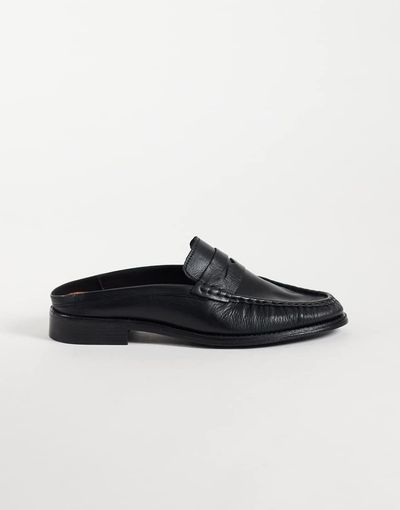 Noak NOAK made in Portugal mule loafers with gold-tone snaffle and ruching in black leather