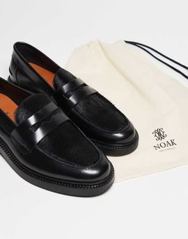 Noak Noak made in Portugal penny loafers in black leather with cow hair vamp