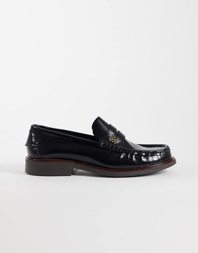 Noak NOAK made in Portugal penny loafers with branded metal hardware in black leather