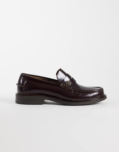 Noak NOAK made in Portugal penny loafers with branded metal hardware in brown leather